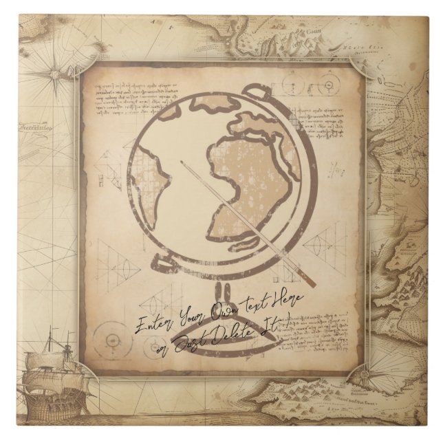Vintage Globe. Geography & History Teacher Gift Tile (Front)