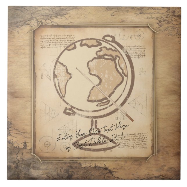 Vintage Globe. Geography & History Teacher Gift Tile (Front)