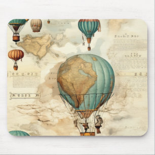 Vintage Globe Hot Air Balloon Antique Map Mouse Mat