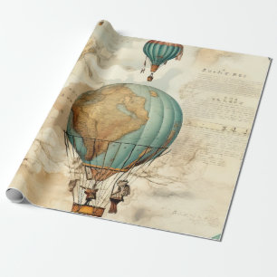 Vintage Globe Hot Air Balloon Antique Map Wrapping Paper