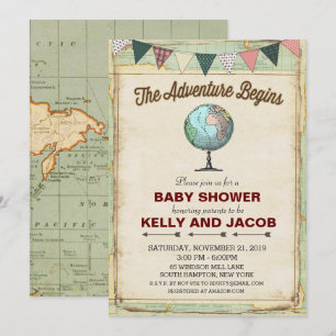 Vintage Globe Travel Baby Shower Invitation