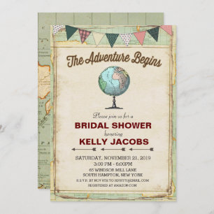 Vintage Globe Travel Bridal Shower Invitation