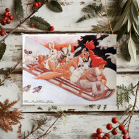 Vintage Gnome and Woodland Animals Sledding