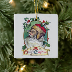 Vintage Gnome Christmas Ceramic Ornament