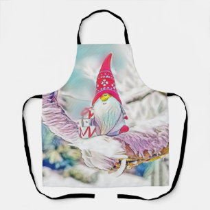 Vintage gnome with red hat in tree watercolor apron