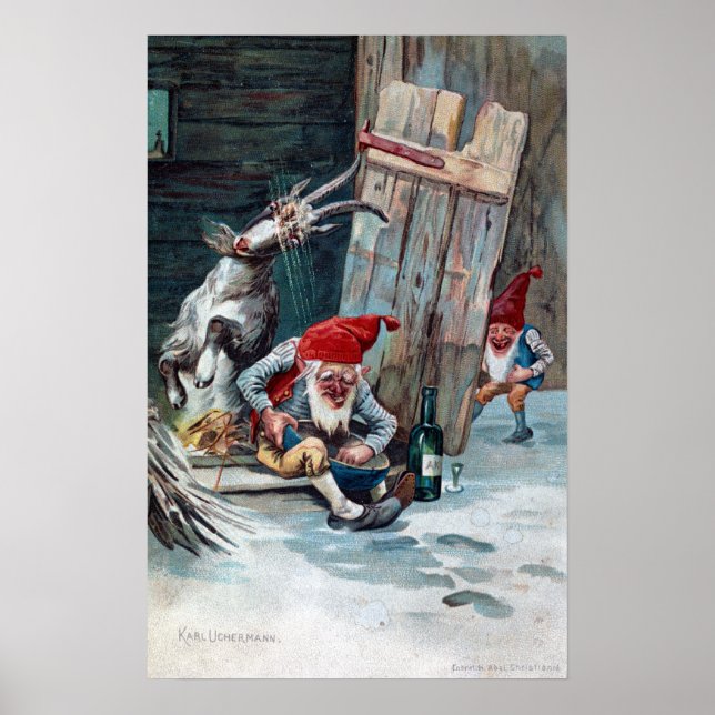 Vintage Gnomes and Goat Christmas Poster (Front)