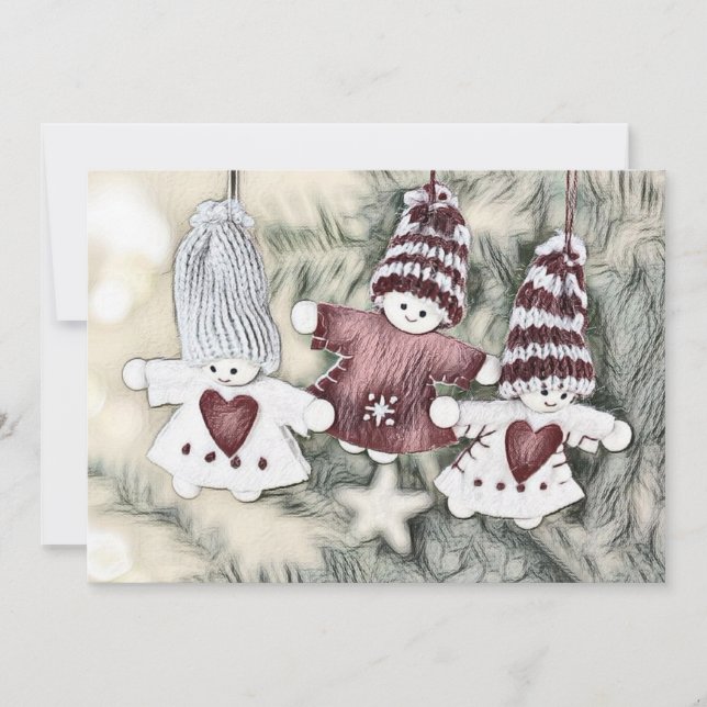Vintage Gnomes in Christmas Tree Drawing  Invitation (Front)