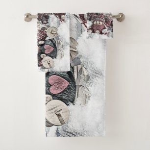 Vintage Gnomes in the snow drawing  Bath Towel Set