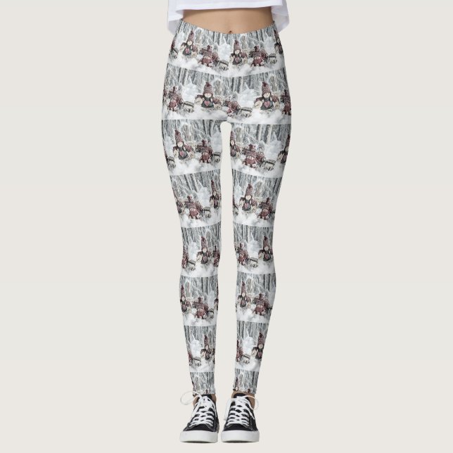 Vintage Gnomes in the snow drawing  Leggings (Front)