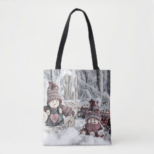 Vintage Gnomes in the snow drawing Tote Bag