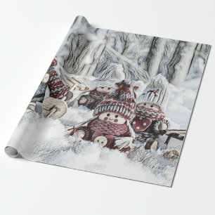 Vintage Gnomes in the snow drawing  Wrapping Paper