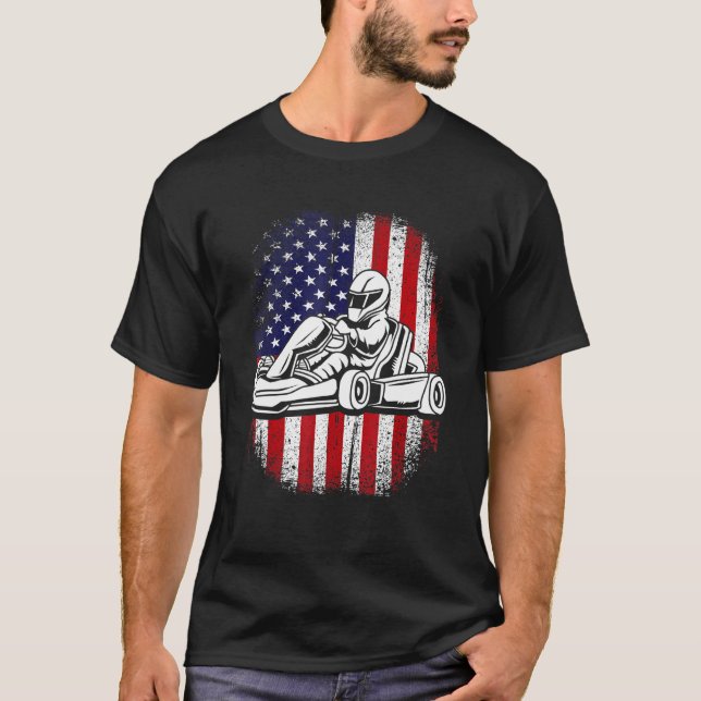 Vintage Go Kart American Flag T-Shirt (Front)