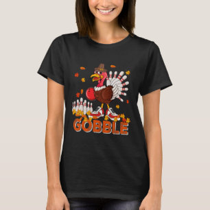 Vintage Gobble Thanksgiving Turkey Playing Bowling T-Shirt