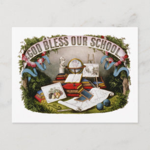 Vintage God Bless Our School Illustration 1874 Postcard