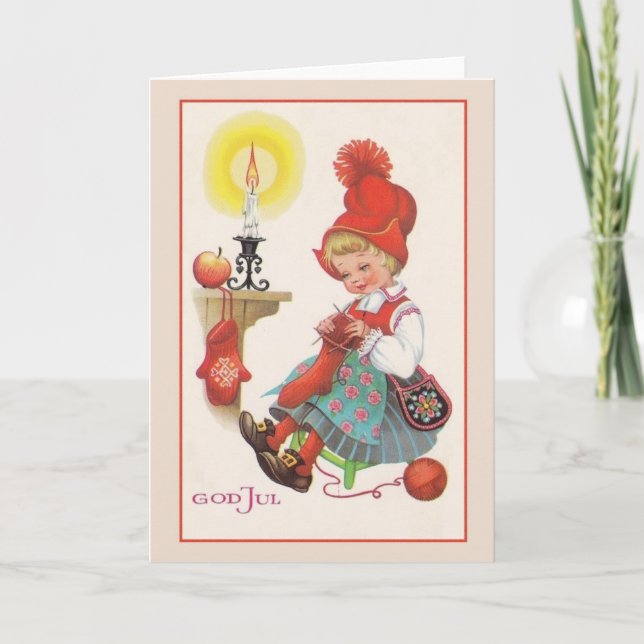 Vintage God Jul Scandinavian Christmas Card (Front)