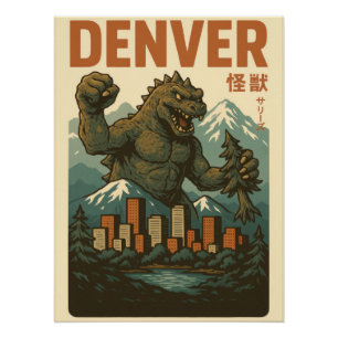 Vintage Godzilla-Style Kaiju Denver City Art Print