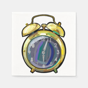 Vintage Gold Alarm Clock Retro Timepiece  Napkin