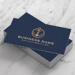 Vintage Gold Anchor Nautical Navy Blue Business Card<br><div class="desc">Nautical Gold Anchor Professional Navy Blue Business Cards.</div>