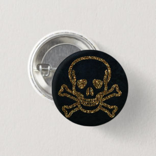 Vintage Gold And Black Pirate Skulls And Bones 3 Cm Round Badge