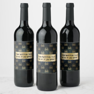 Vintage Gold And Black Pirate Skulls And Bones Wine Label