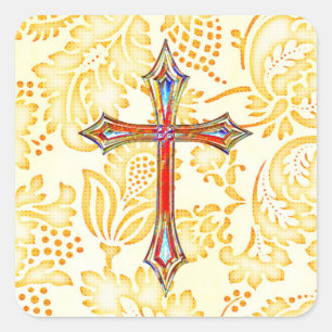 Vintage Gold and Colourful Cross Sticker