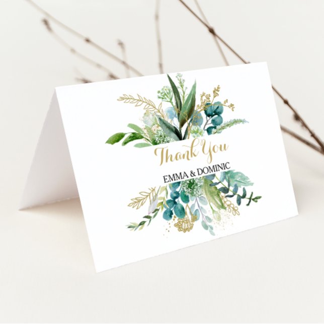 Vintage Gold and Green Eucalyptus Thank You Card (Creator Uploaded)