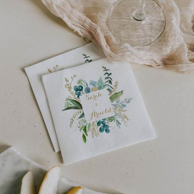 Vintage Gold and Green Eucalyptus Wedding Napkin (Creator Uploaded)