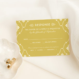 Vintage Gold and Ivory Art Deco Wedding RSVP Card