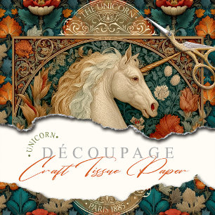 Vintage Gold And Jade Art Nouveau Unicorn Floral Tissue Paper