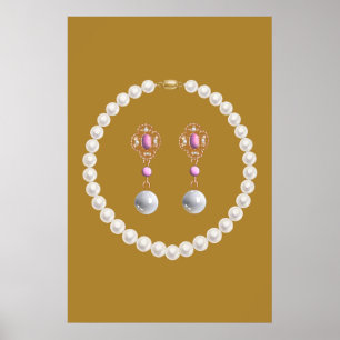 Vintage Gold and Pearl Jewellery Design Poster