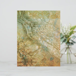 Vintage gold and teal textured floral