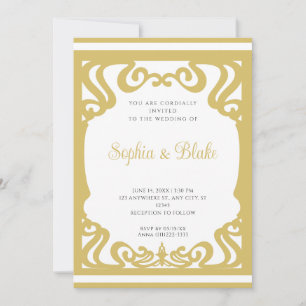Vintage Gold and White Elaborate Art Deco Wedding Invitation