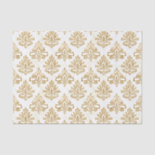 Vintage Gold and White Ornamental Damask Pattern Tissue Paper