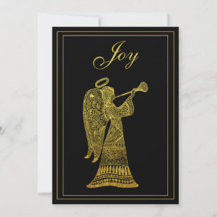 Vintage Gold Angel on Black Joy Christmas Holiday Card