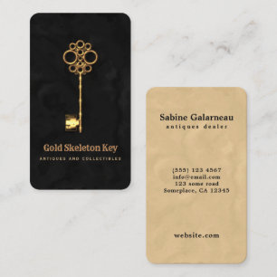 Vintage Gold Antique Skeleton Key Antiques Dealer Business Card