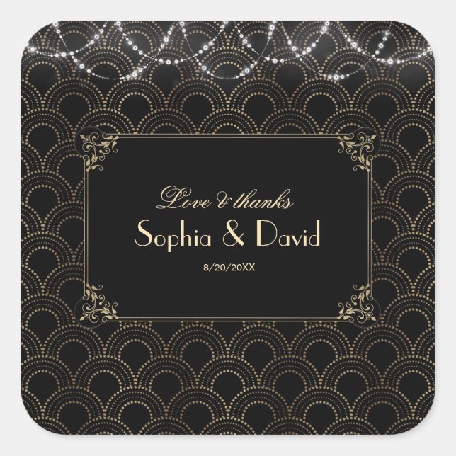 Vintage Gold Art Deco Fleur-de-lis Wedding Square Sticker (Front)