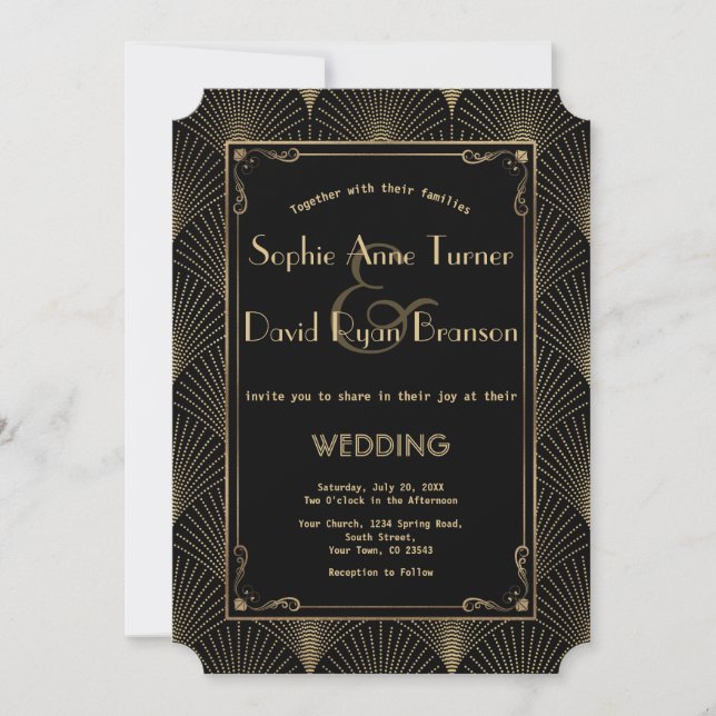 Vintage Gold Art Deco Great Gatsby Wedding Invitation (Front)