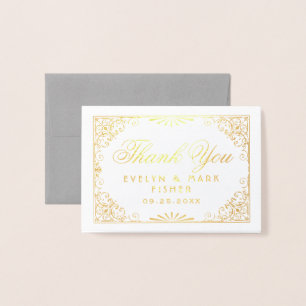 Vintage Gold Art Deco Style Wedding Thank You Foil Card