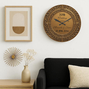 Vintage Gold Baroque Frame 50 Wedding Anniversary Large Clock