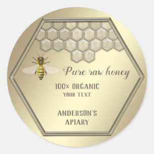Vintage gold bee honey comb honey jar classic round sticker