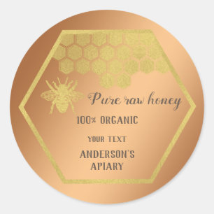 Vintage gold bee  honey comb honey jar classic round sticker