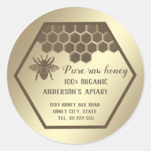 Vintage gold bee honey comb honey jar classic round sticker