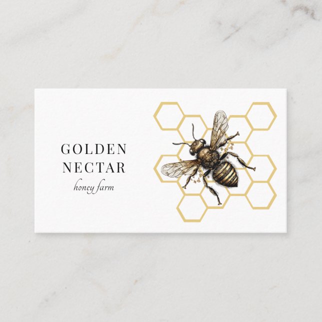 Vintage Gold Bee Logo Honeybee Beekeeper  Business Card (Front)
