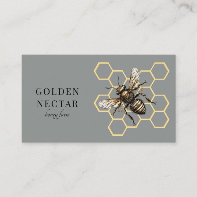 Vintage Gold Bee Logo Honeybee Beekeeper  Business Card (Front)