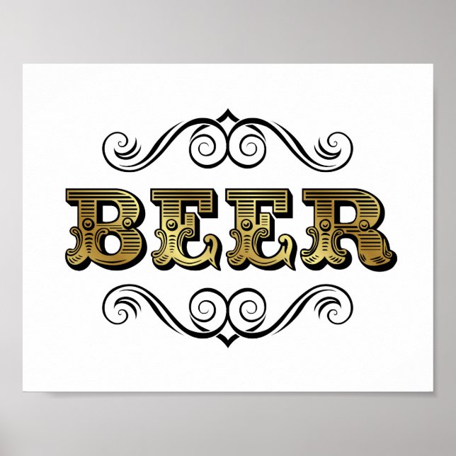 Vintage Gold BEER Sign Print (Front)