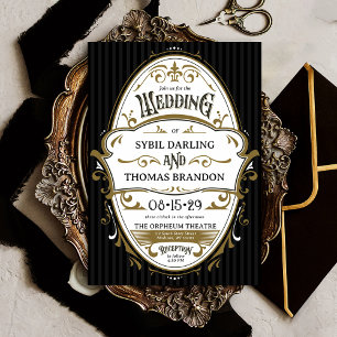 Vintage Gold Black and White Ornate Retro Wedding  Invitation