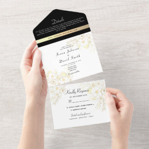 Vintage Gold Black and White Wedding All In One Invitation