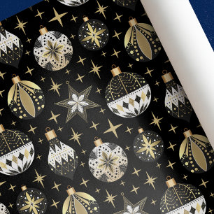 Vintage Gold & Black Christmas Ornaments Wrapping Paper