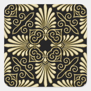 Vintage Gold Black Damask Art Deco Fan Square Sticker
