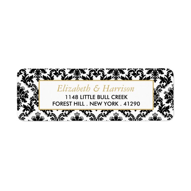 Vintage Gold, Black & White Damask Wedding (Front)